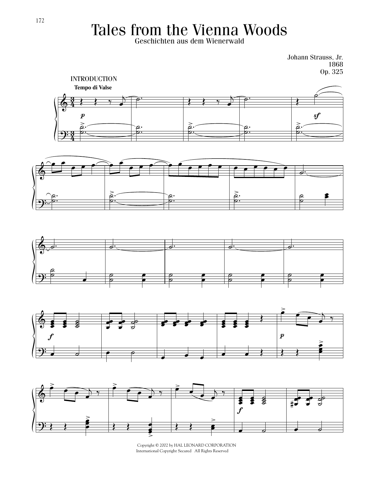 Johann Strauss Tales From The Vienna Woods Sheet Music Notes & Chords for Piano Solo - Download or Print PDF