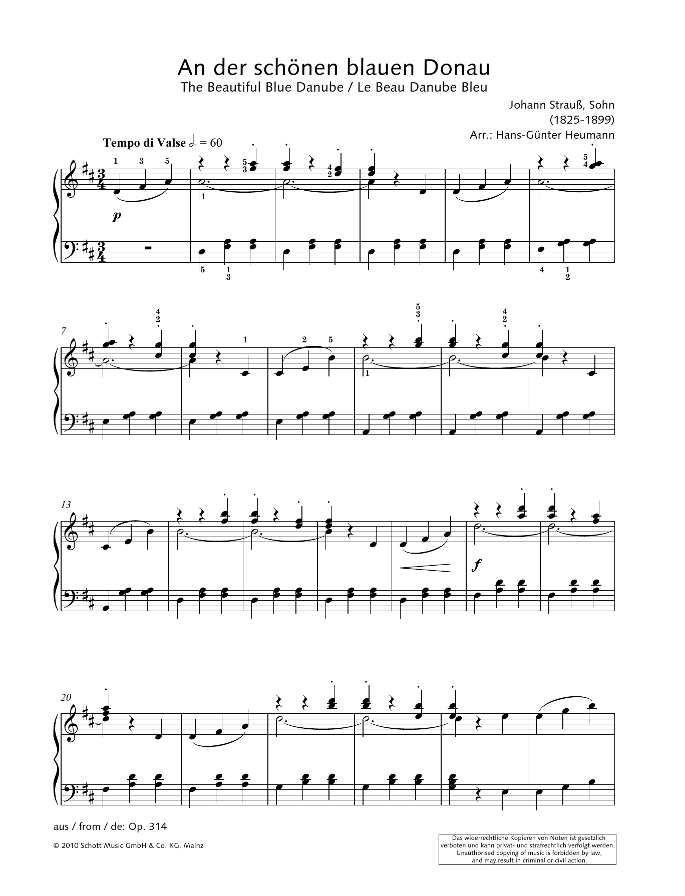 Johann Strauss The Beautiful Blue Danube Sheet Music Notes & Chords for Piano Solo - Download or Print PDF