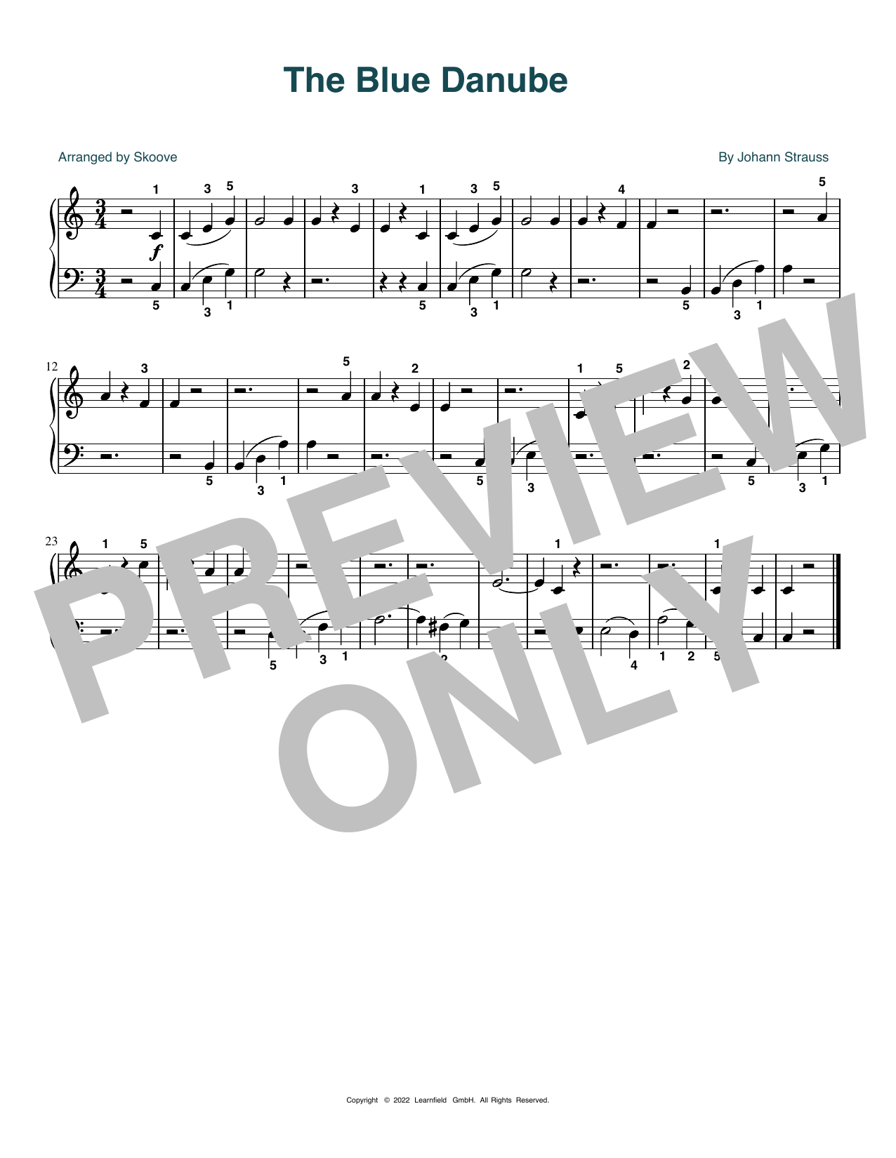 Johann Strauss The Blue Danube (arr. Skoove) Sheet Music Notes & Chords for Beginner Piano (Abridged) - Download or Print PDF