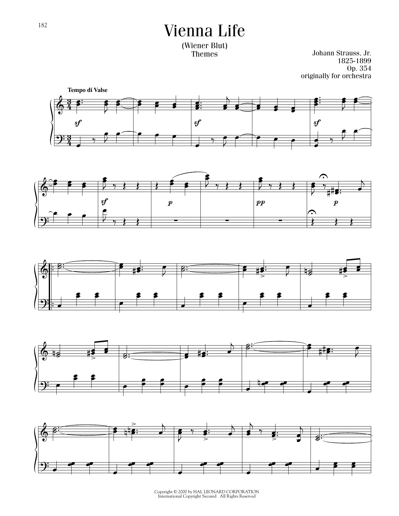 Johann Strauss Vienna Life, Op. 354 Sheet Music Notes & Chords for Piano Solo - Download or Print PDF