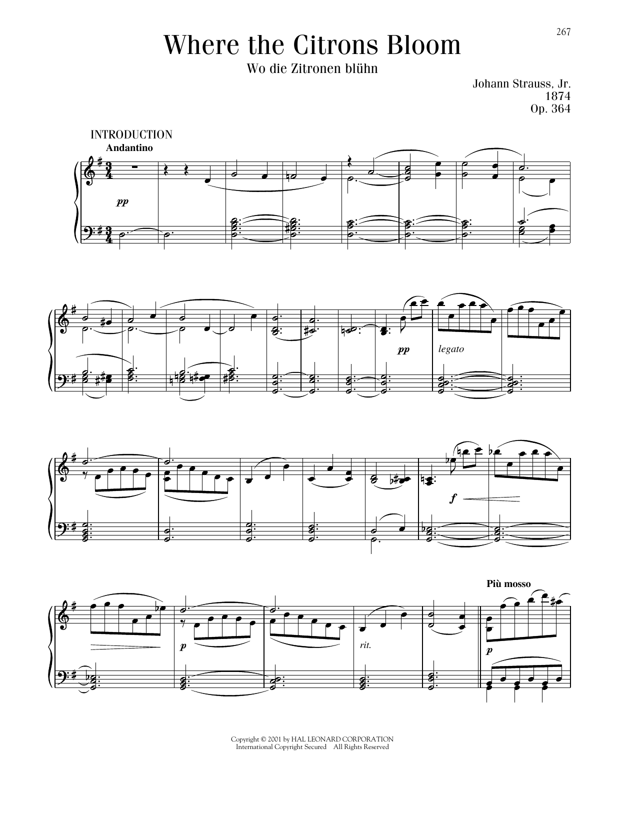 Johann Strauss Where The Citrons Bloom, Op. 364 Sheet Music Notes & Chords for Piano Solo - Download or Print PDF