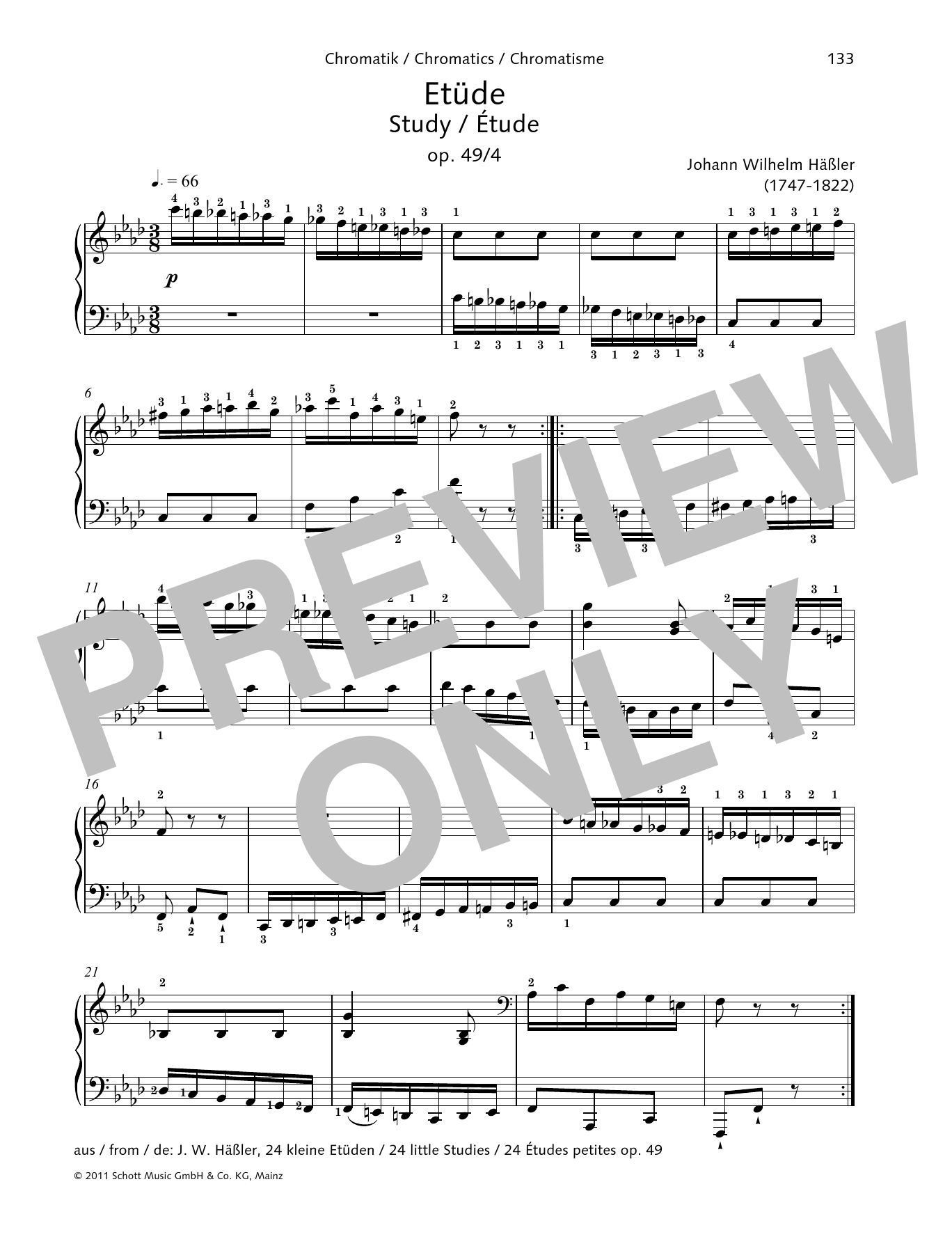 Johann Wilhelm Hässler Study Sheet Music Notes & Chords for Piano Solo - Download or Print PDF