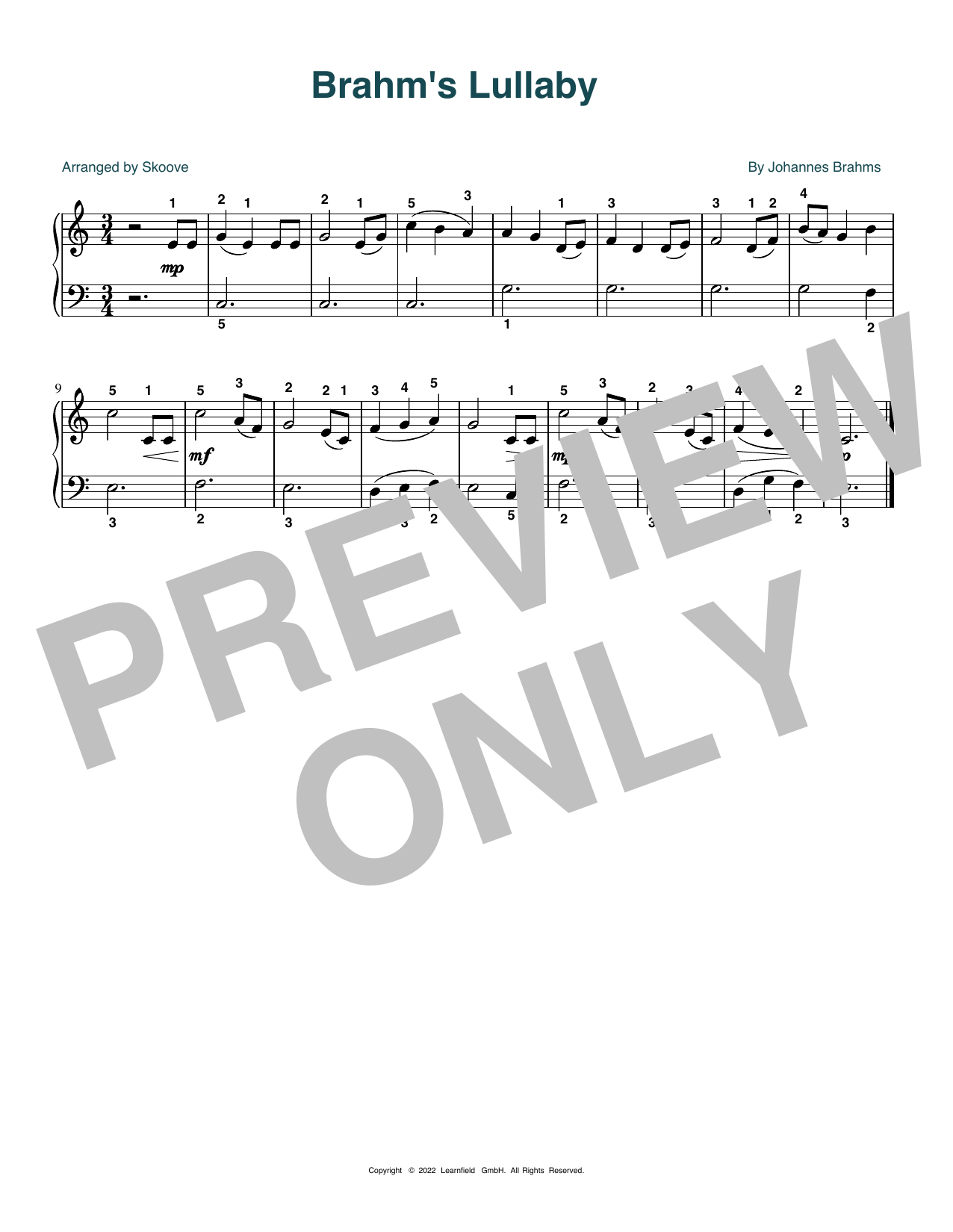Johannes Brahms Brahms' Lullaby (arr. Skoove) Sheet Music Notes & Chords for Beginner Piano (Abridged) - Download or Print PDF