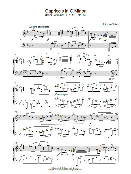 Johannes Brahms Capriccio in G Minor (from Fantasies, Op. 116, No. 3) Sheet Music Notes & Chords for Piano - Download or Print PDF