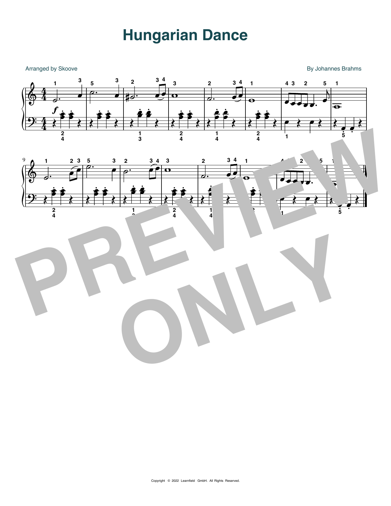Johannes Brahms Hungarian Dance (arr. Skoove) Sheet Music Notes & Chords for Beginner Piano (Abridged) - Download or Print PDF