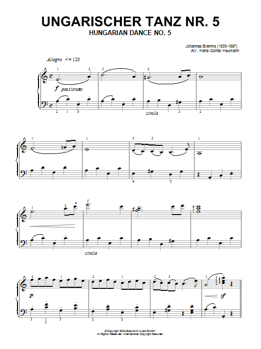 Johannes Brahms Hungarian Dance No. 5 Sheet Music Notes & Chords for Violin and Piano - Download or Print PDF