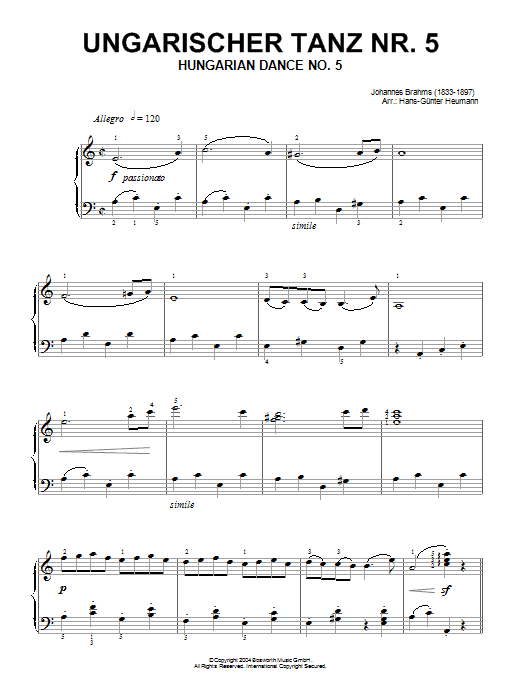 Johannes Brahms Hungarian Dance No. 5 Sheet Music Notes & Chords for Violin - Download or Print PDF