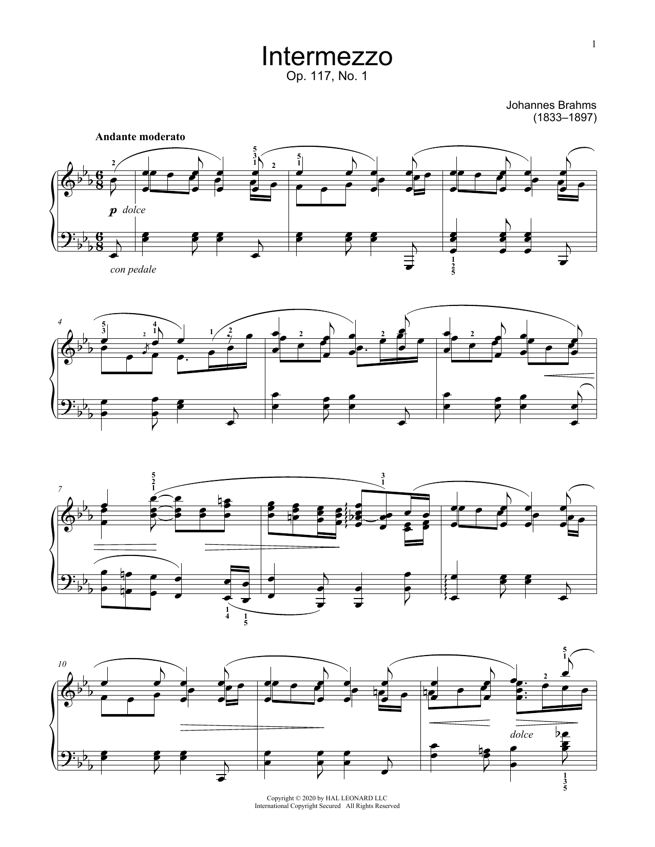 Johannes Brahms Intermezzo, Op. 117, No. 1 Sheet Music Notes & Chords for Educational Piano - Download or Print PDF
