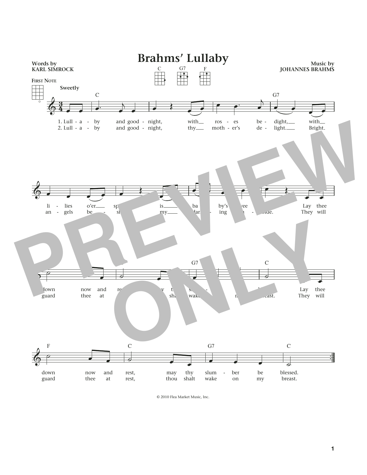 Johannes Brahms Lullaby (Cradle Song) (from The Daily Ukulele) (arr. Liz and Jim Beloff) Sheet Music Notes & Chords for Ukulele - Download or Print PDF