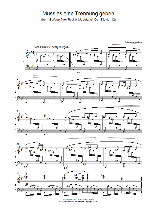 Johannes Brahms Muss es eine Trennung geben (from Ballads from Tieck's 'Magelone', Op. 33, No. 12) Sheet Music Notes & Chords for Piano - Download or Print PDF