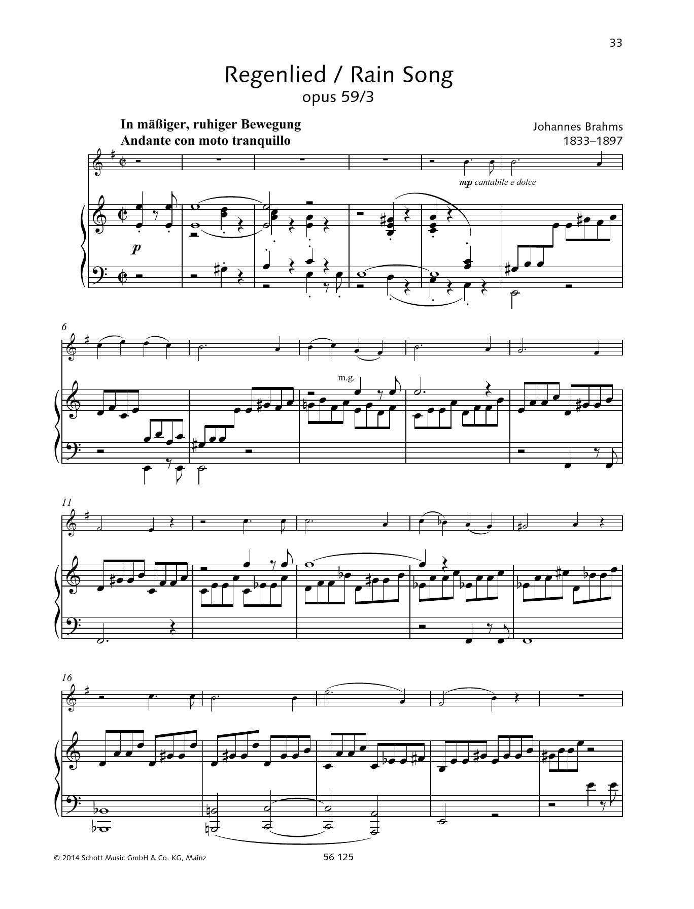 Johannes Brahms Regenlied Sheet Music Notes & Chords for Brass Solo - Download or Print PDF