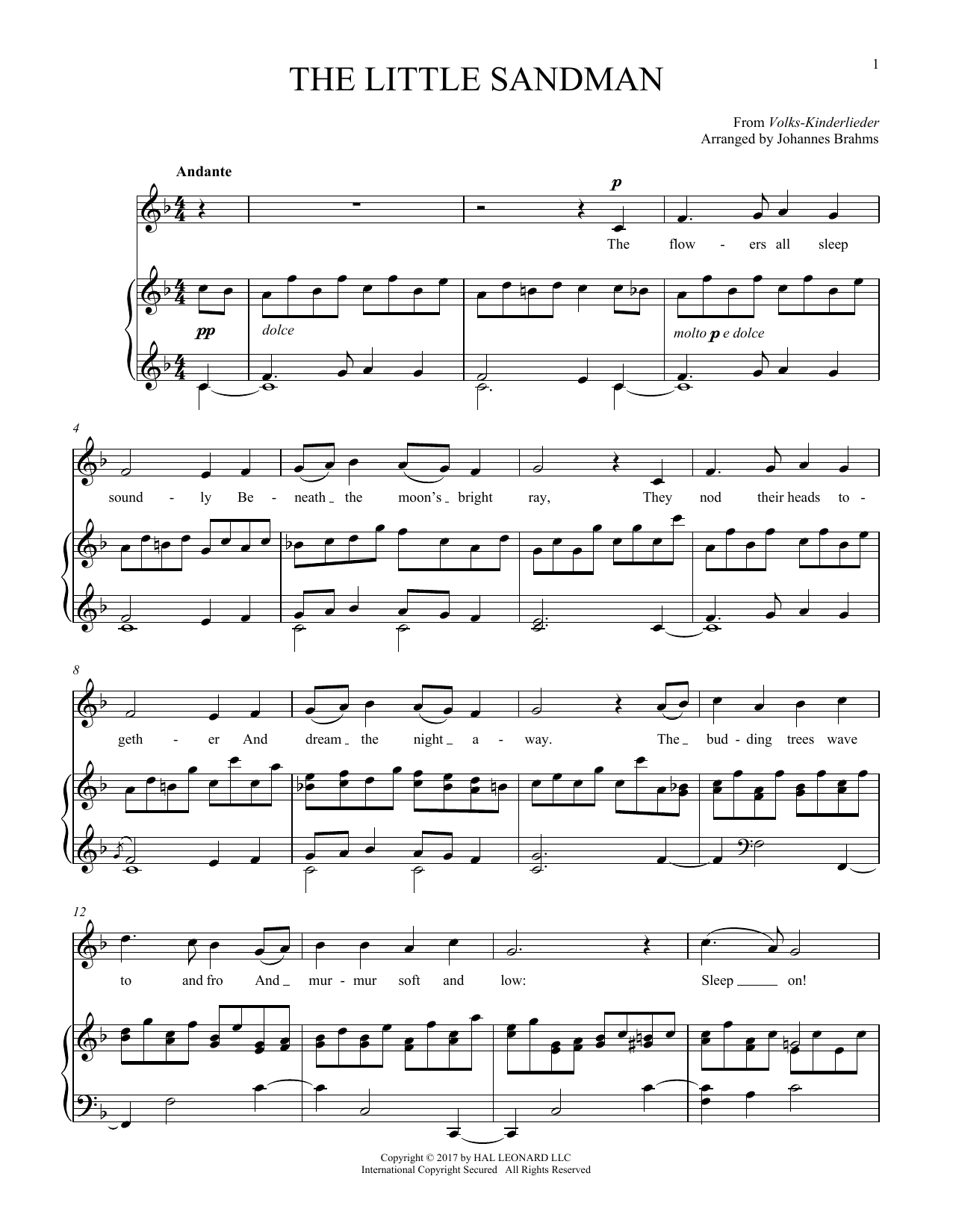 Johannes Brahms Sandmannchen (The Little Sandman), WoO 31, No. 4 Sheet Music Notes & Chords for Piano & Vocal - Download or Print PDF