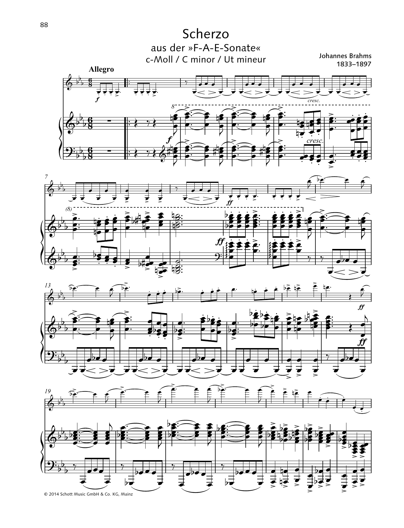 Johannes Brahms Scherzo Sheet Music Notes & Chords for String Solo - Download or Print PDF