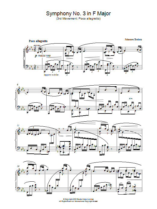 Johannes Brahms Symphony No. 3 In F Major (3rd movement: Poco allegretto) Sheet Music Notes & Chords for Alto Saxophone - Download or Print PDF