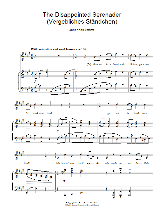 Johannes Brahms The Disappointed Serenader Sheet Music Notes & Chords for Piano & Vocal - Download or Print PDF