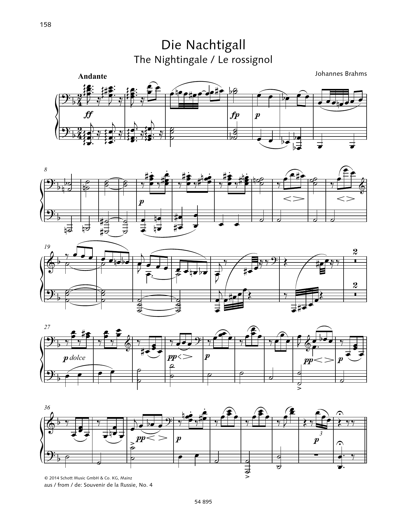 Johannes Brahms The Nightingale Sheet Music Notes & Chords for Piano Duet - Download or Print PDF