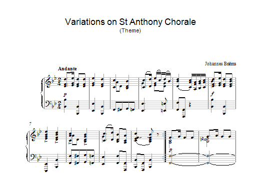 Johannes Brahms Variations on St Anthony Chorale (Theme) Sheet Music Notes & Chords for Piano - Download or Print PDF