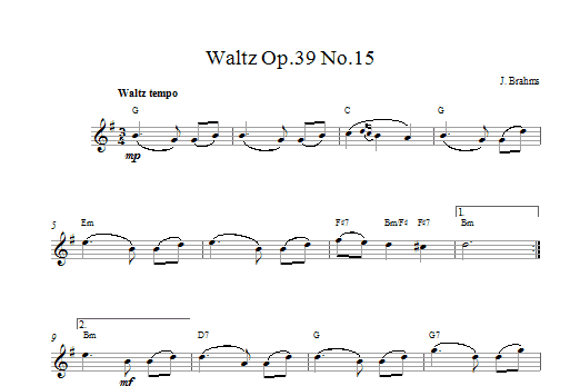 Johannes Brahms Waltz Sheet Music Notes & Chords for Alto Saxophone - Download or Print PDF