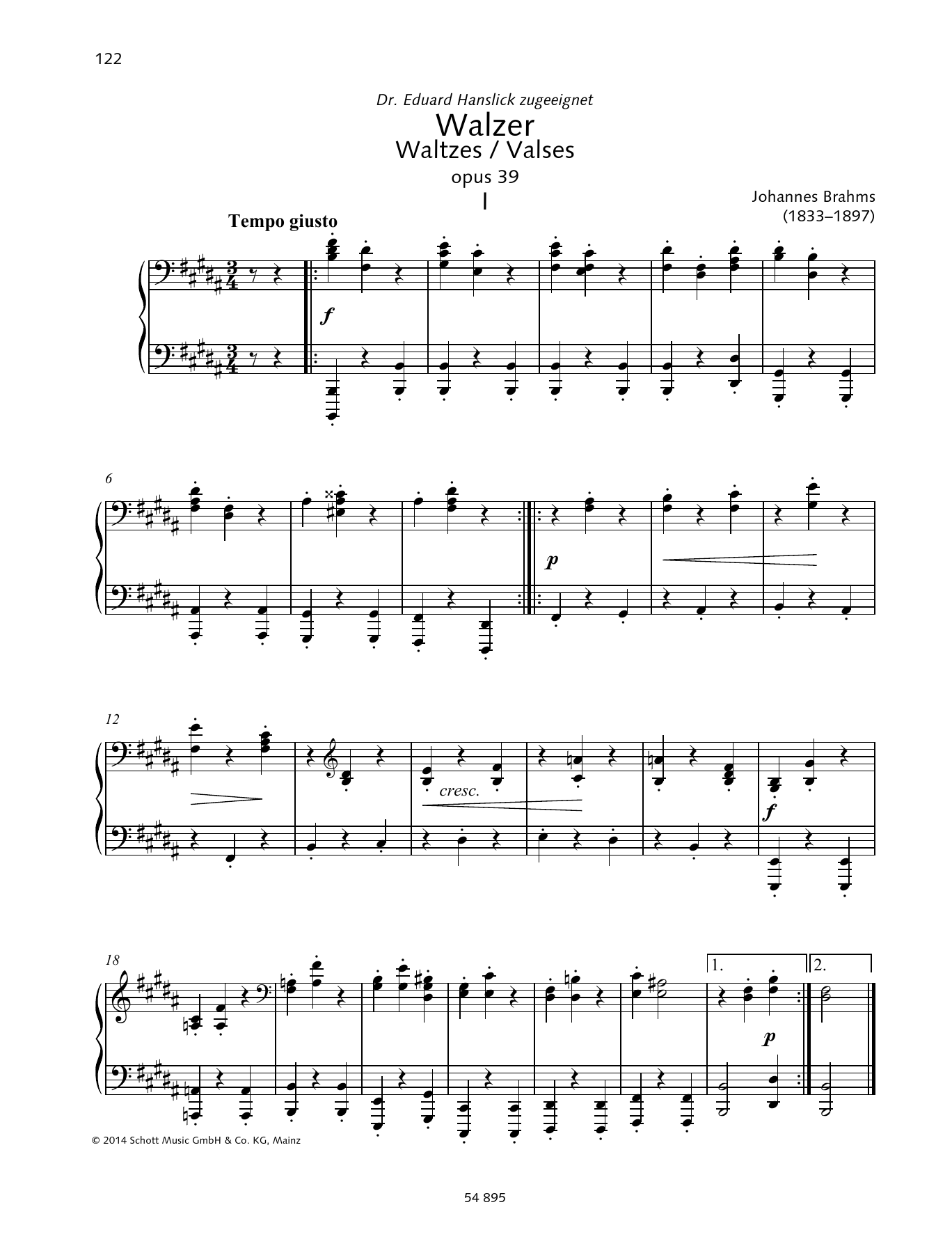 Johannes Brahms Waltzes Sheet Music Notes & Chords for Piano Duet - Download or Print PDF