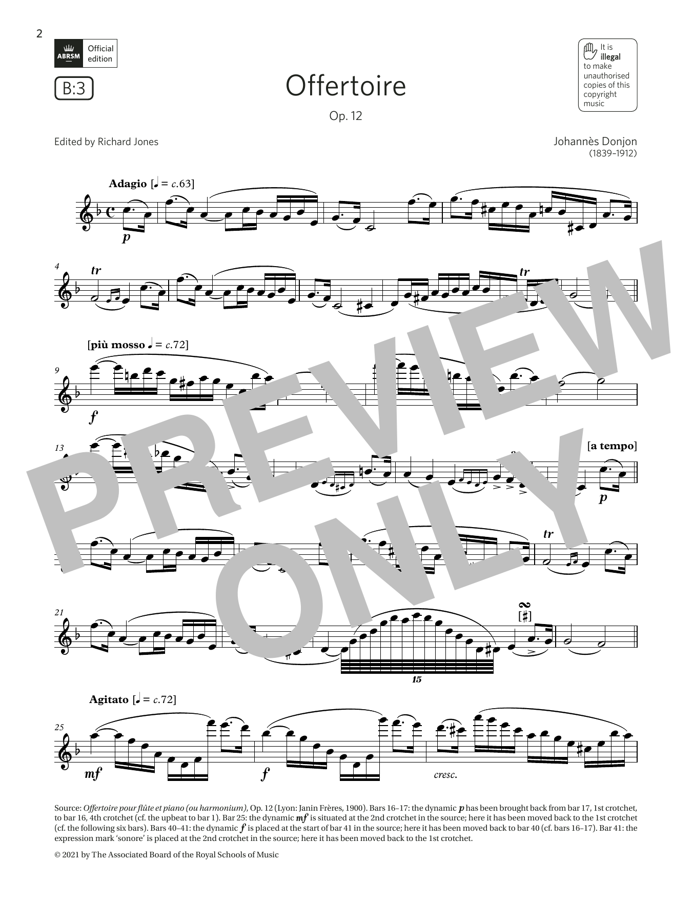 Johannes Donjon Offertoire, Op. 12 (Grade 7 List B3 from the ABRSM Flute syllabus from 2022) Sheet Music Notes & Chords for Flute Solo - Download or Print PDF
