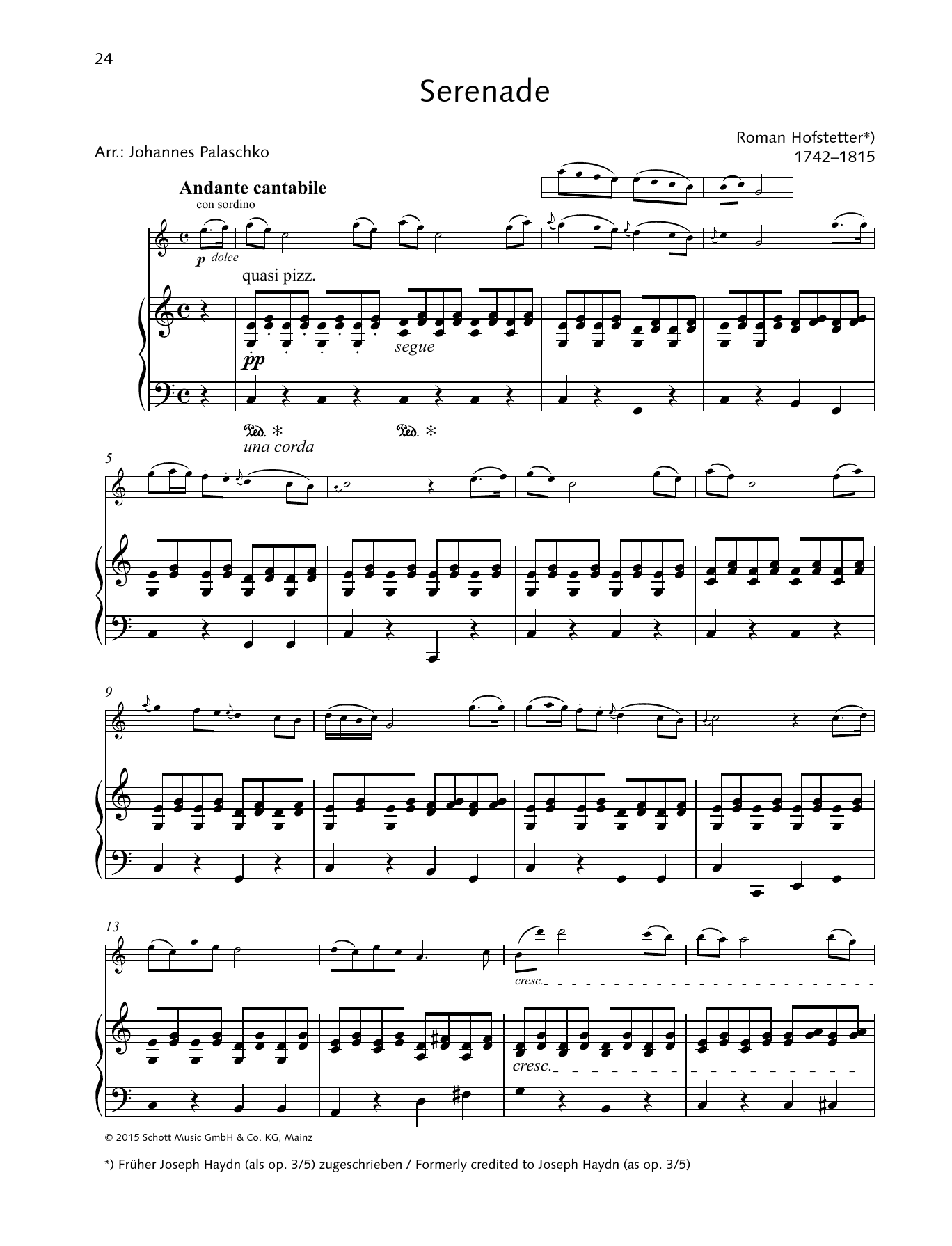 Johannes Palaschko Serenade Sheet Music Notes & Chords for String Solo - Download or Print PDF