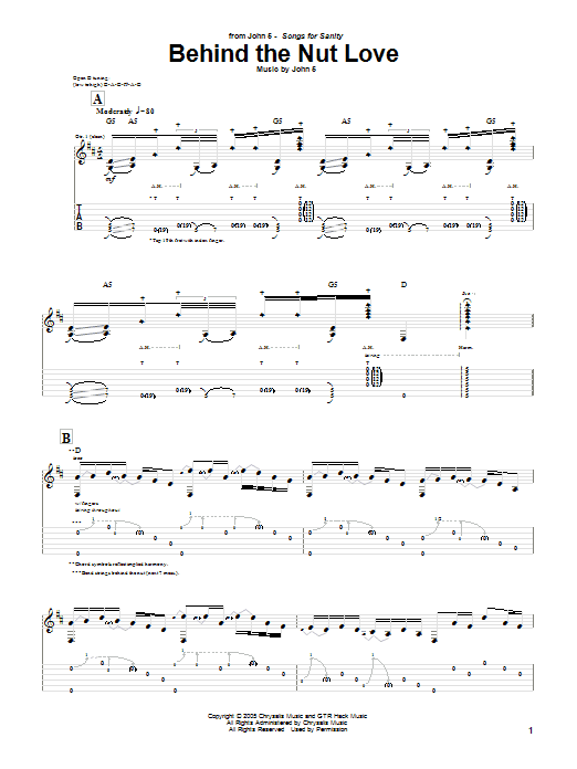 John 5 Behind The Nut Love Sheet Music Notes & Chords for Guitar Tab - Download or Print PDF