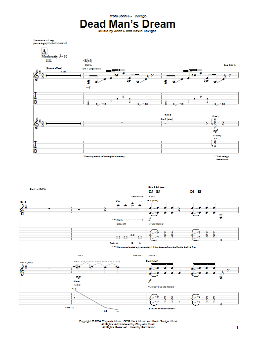 John 5 Dead Man's Dream Sheet Music Notes & Chords for Guitar Tab - Download or Print PDF