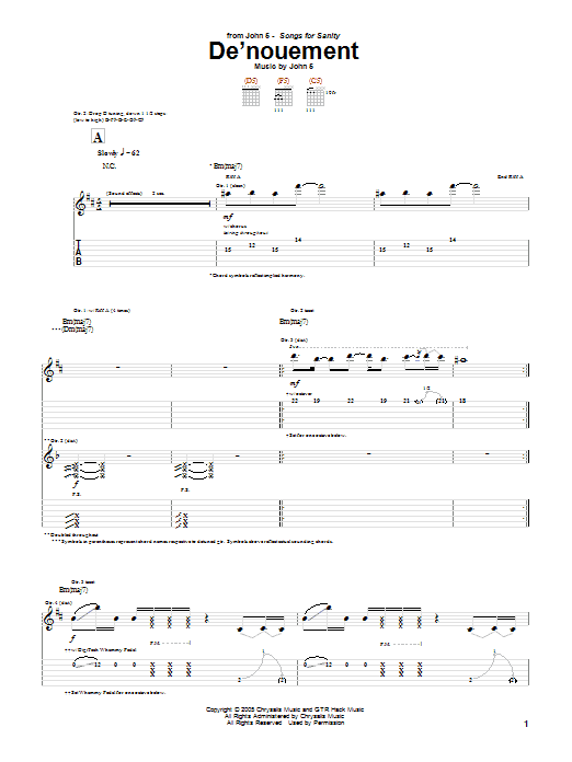 John 5 De'nouement Sheet Music Notes & Chords for Guitar Tab - Download or Print PDF