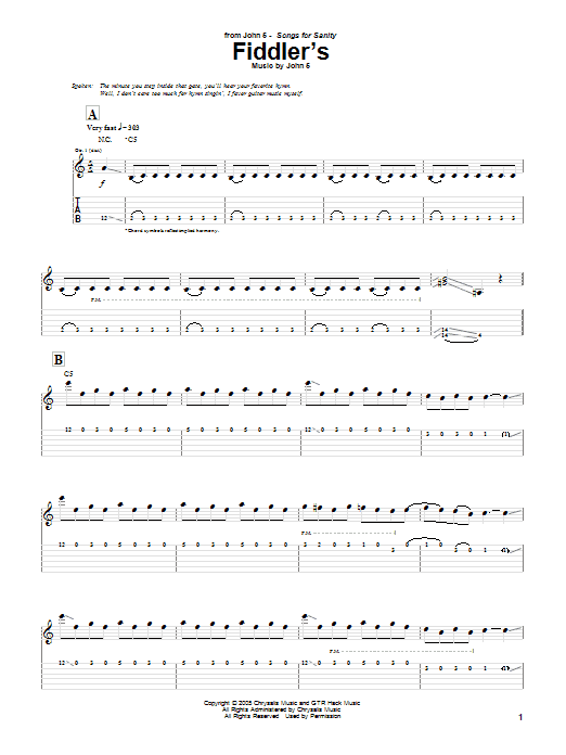 John 5 Fiddler's Sheet Music Notes & Chords for Guitar Tab - Download or Print PDF