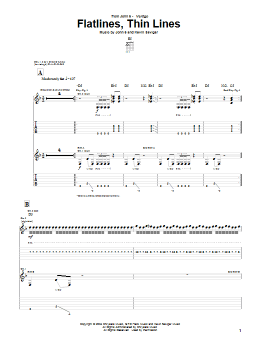 John 5 Flatlines, Thin Lines Sheet Music Notes & Chords for Guitar Tab - Download or Print PDF