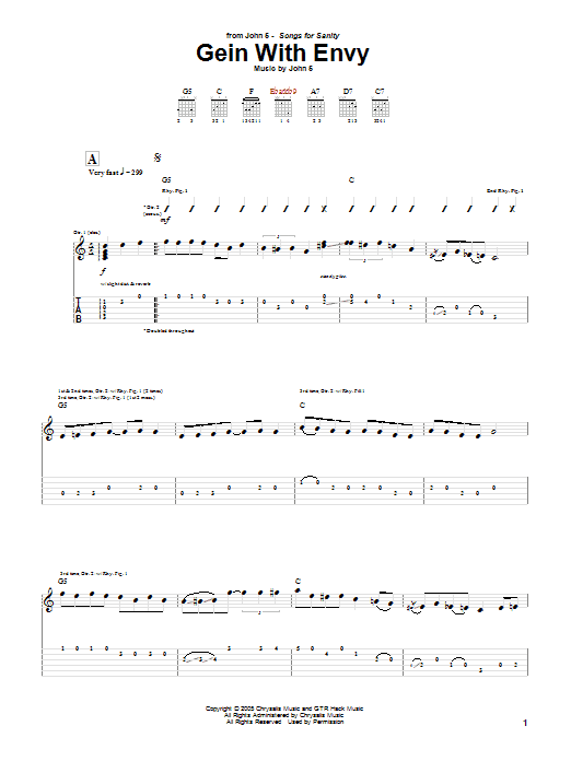 John 5 Gein With Envy Sheet Music Notes & Chords for Guitar Tab - Download or Print PDF