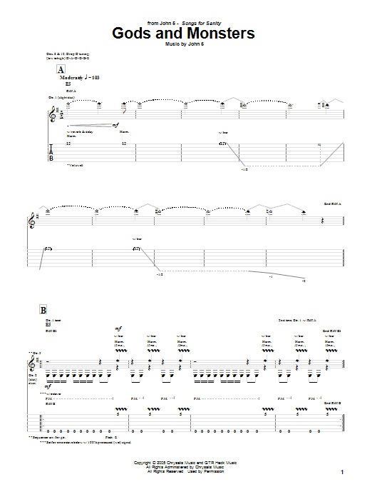 John 5 Gods And Monsters Sheet Music Notes & Chords for Guitar Tab - Download or Print PDF John 5 Gods And Monsters Sheet Music Notes & Chords for Guitar Tab - Download or Print PDF