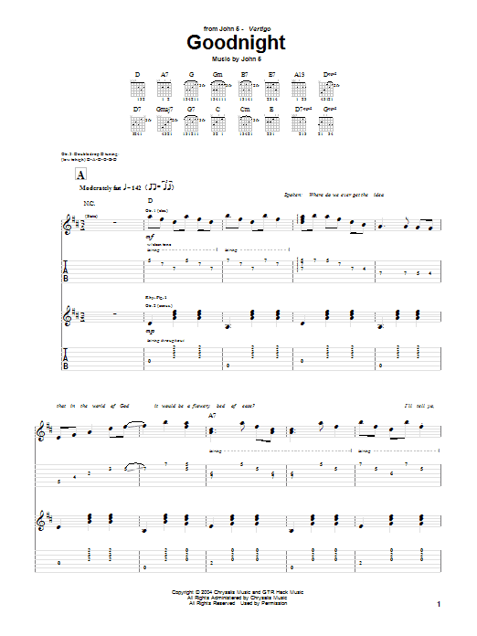 John 5 Goodnight Sheet Music Notes & Chords for Guitar Tab - Download or Print PDF