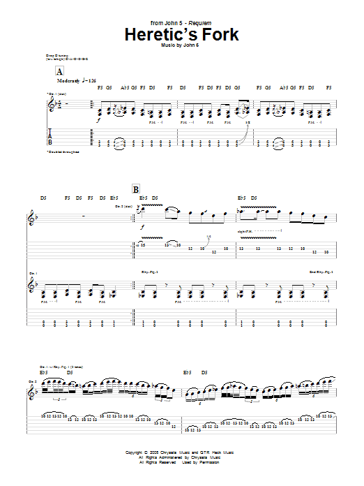 John 5 Heretic's Fork Sheet Music Notes & Chords for Guitar Tab - Download or Print PDF