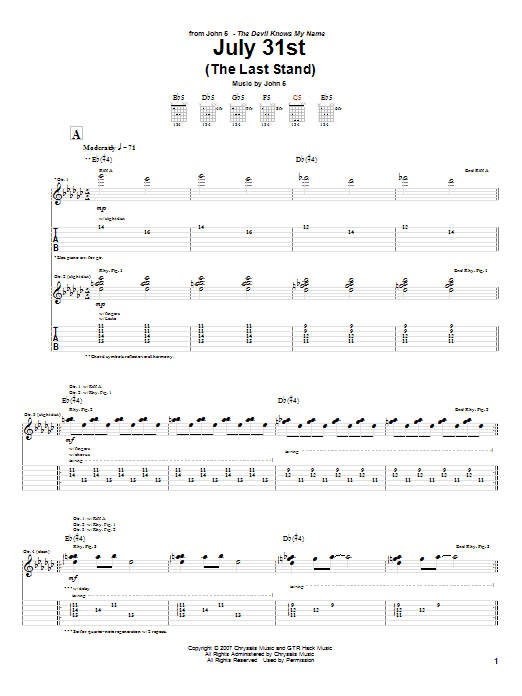 John 5 July 31st (The Last Stand) Sheet Music Notes & Chords for Guitar Tab - Download or Print PDF