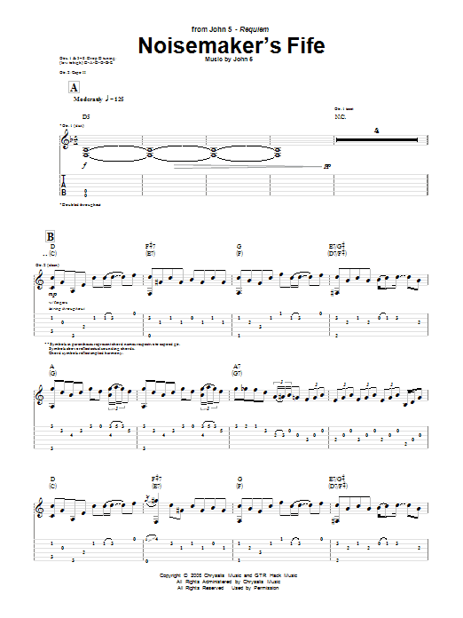 John 5 Noisemaker's Fife Sheet Music Notes & Chords for Guitar Tab - Download or Print PDF