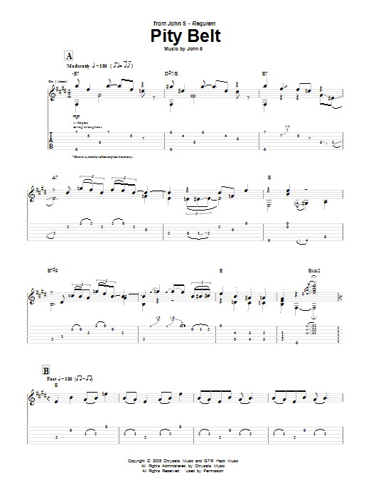 John 5 Pity Belt Sheet Music Notes & Chords for Guitar Tab - Download or Print PDF