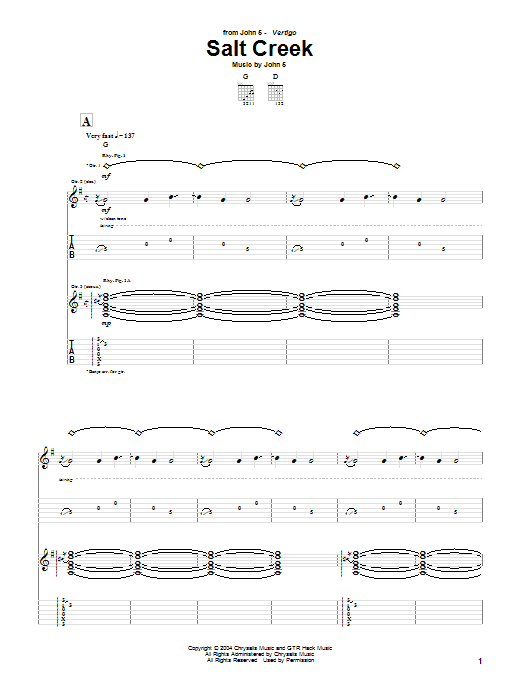 John 5 Salt Creek Sheet Music Notes & Chords for Guitar Tab - Download or Print PDF