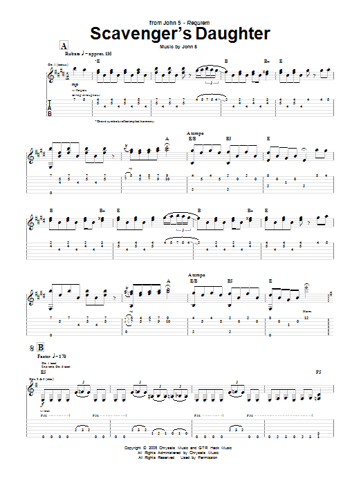 John 5 Scavenger's Daughter Sheet Music Notes & Chords for Guitar Tab - Download or Print PDF