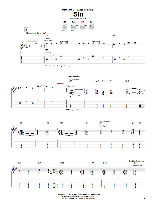John 5 Sin Sheet Music Notes & Chords for Guitar Tab - Download or Print PDF