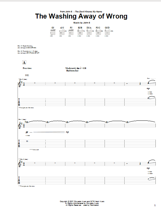 John 5 The Washing Away Of Wrong Sheet Music Notes & Chords for Guitar Tab - Download or Print PDF