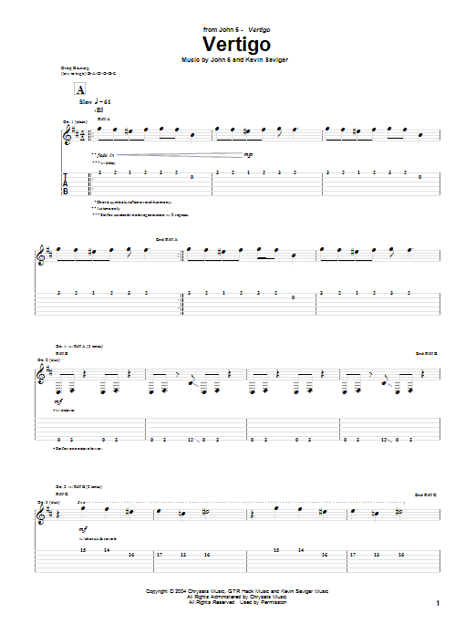 John 5 Vertigo Sheet Music Notes & Chords for Guitar Tab - Download or Print PDF