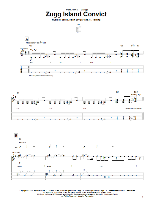 John 5 Zugg Island Convict Sheet Music Notes & Chords for Guitar Tab - Download or Print PDF