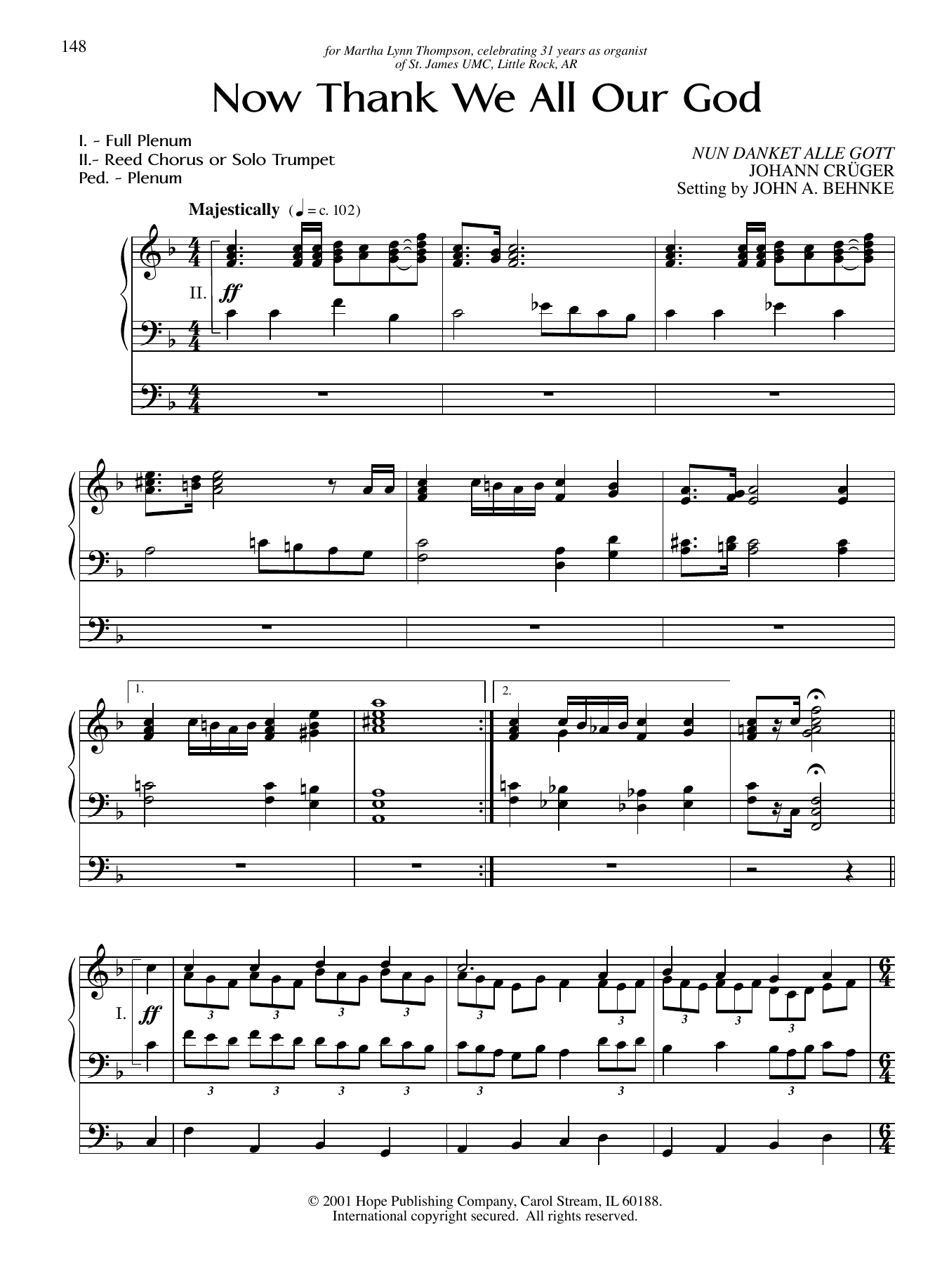 John A. Behnke Now Thank We All Our God Sheet Music Notes & Chords for Organ - Download or Print PDF