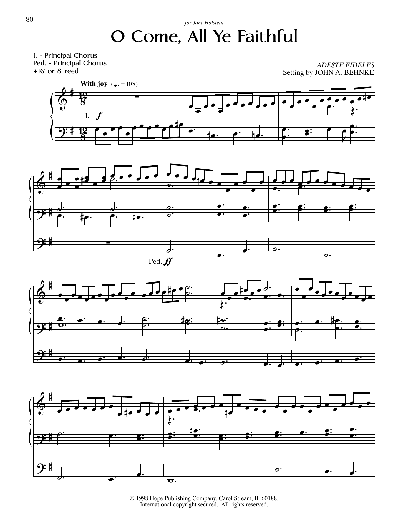 John A. Behnke O Come, All Ye Faithful Sheet Music Notes & Chords for Organ - Download or Print PDF