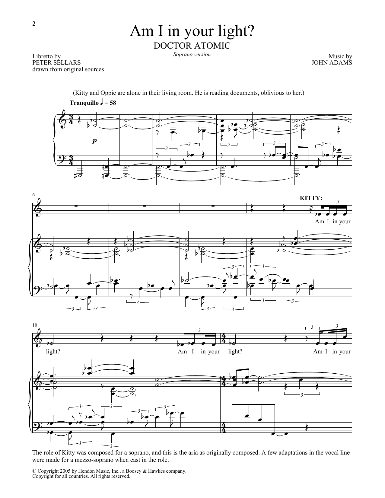 John Adams Am I in your light? (from Doctor Atomic) Sheet Music Notes & Chords for Piano & Vocal - Download or Print PDF