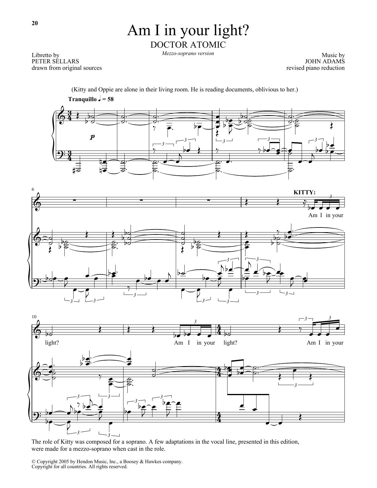 John Adams Am I In Your Light? Sheet Music Notes & Chords for Piano & Vocal - Download or Print PDF