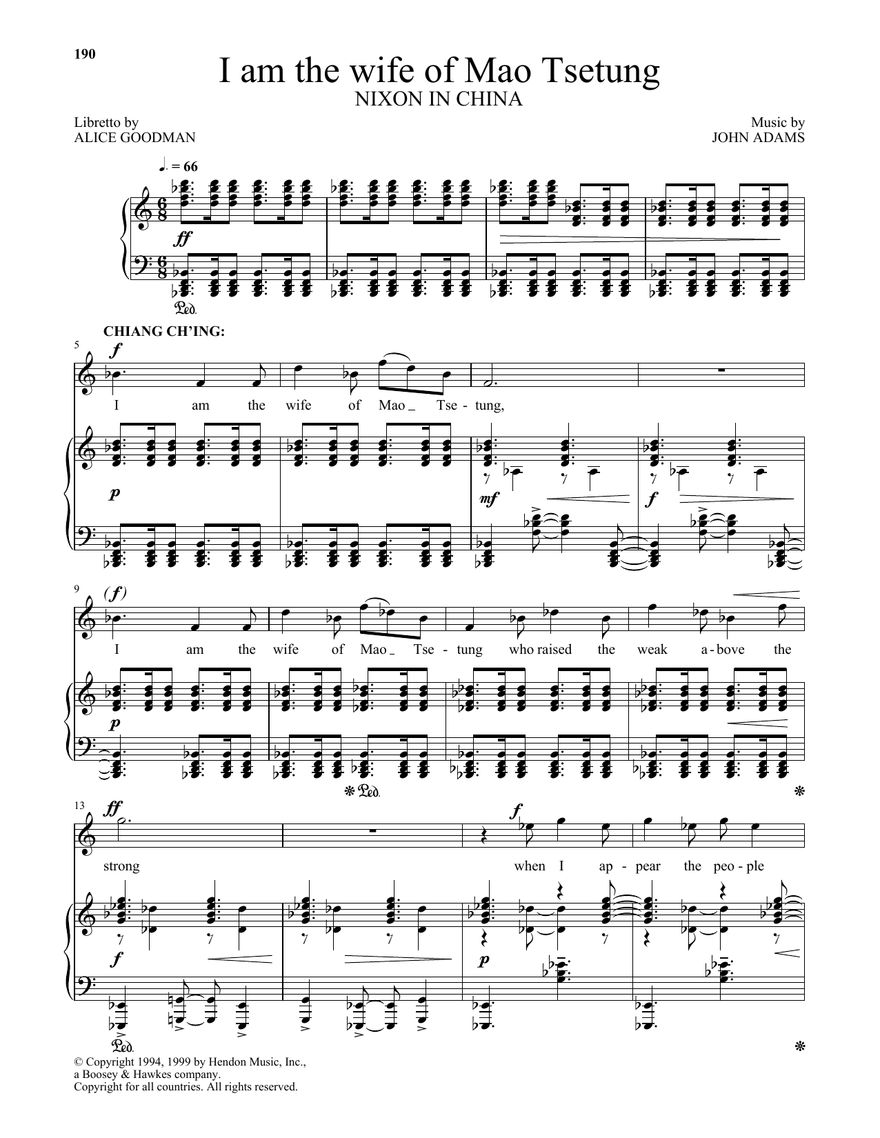 John Adams I am the wife Of Mao Tsetung (from Nixon In China) Sheet Music Notes & Chords for Piano & Vocal - Download or Print PDF