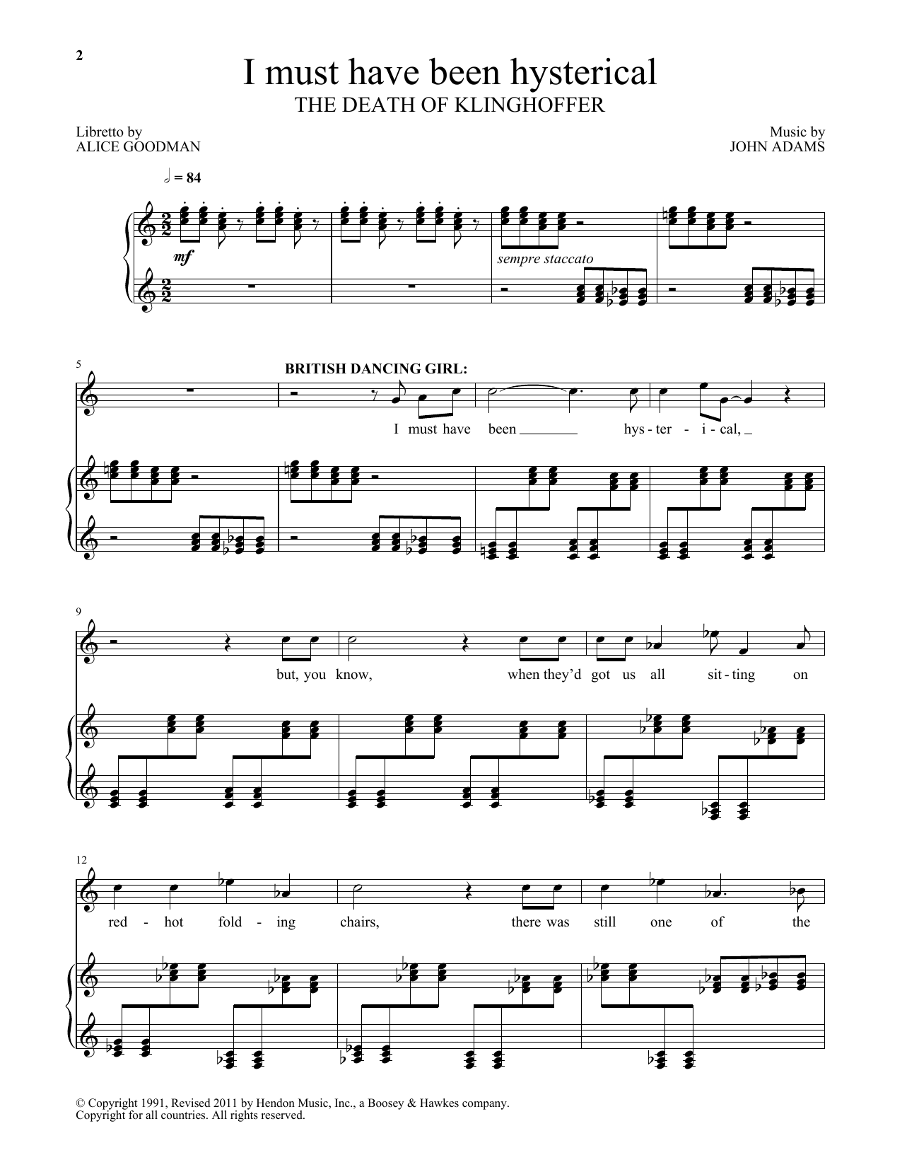 John Adams I must have been hysterical (from The Death Of Klinghoffer) Sheet Music Notes & Chords for Piano & Vocal - Download or Print PDF