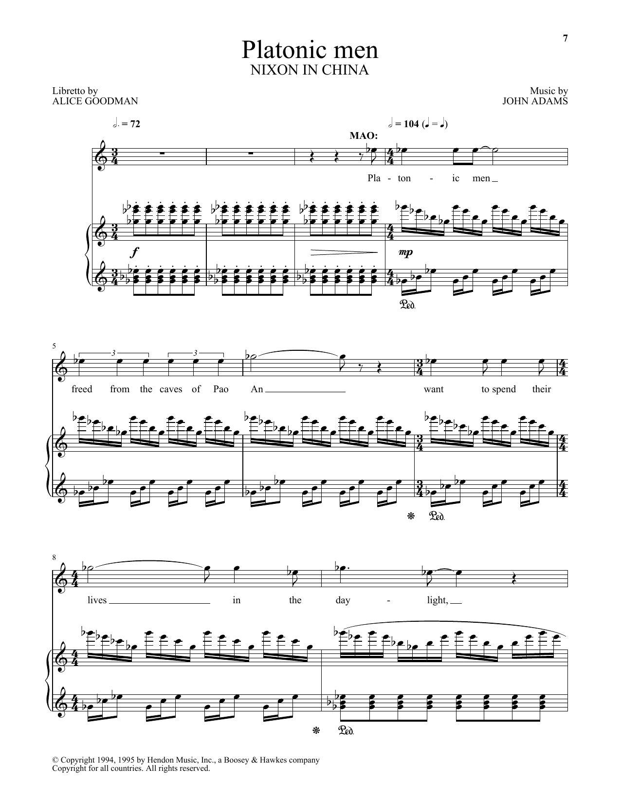 John Adams Platonic men (from Nixon In China) Sheet Music Notes & Chords for Piano & Vocal - Download or Print PDF